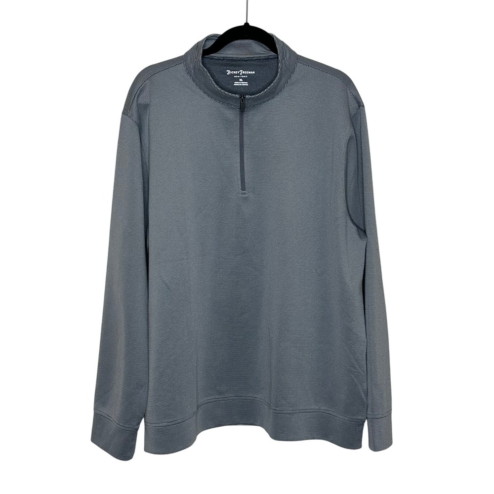 Hickey‎ Freeman Comfort Stretch 1/4 Zip Pullover Shirt Size XL Gray Stripe Golf